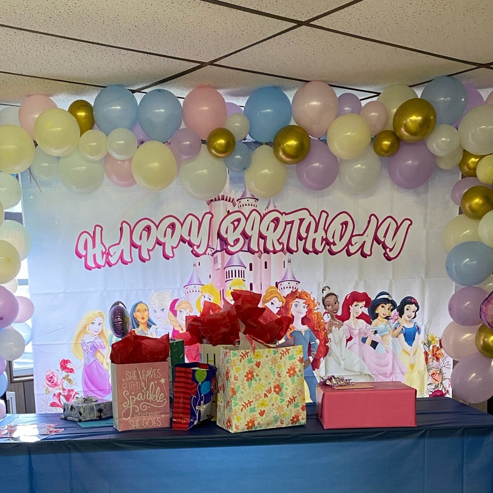 Princess birthday banner and bean bag toss game